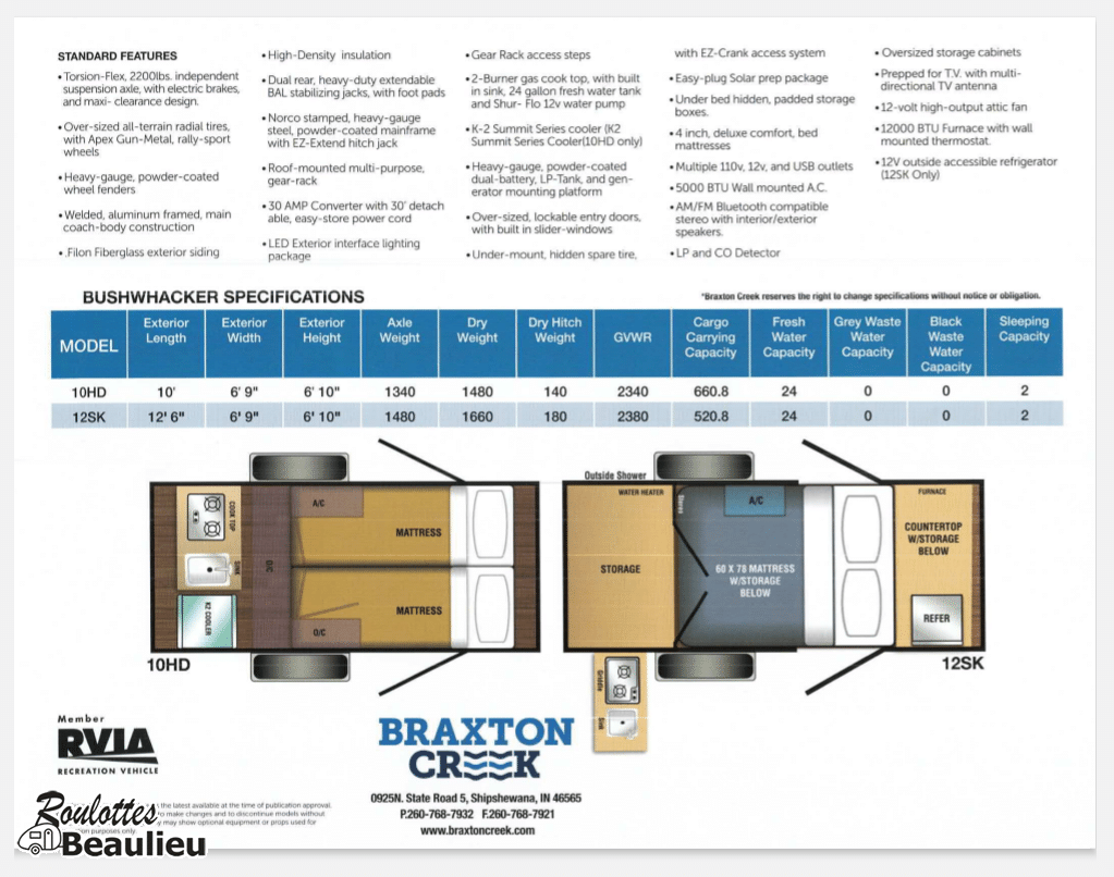 Roulotte Braxton Creek Bushwacker 12sk 2023 - Roulottes Beaulieu